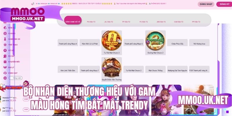 Toàn website, logo được làm với gam màu hồng tím bắt mắt trendy